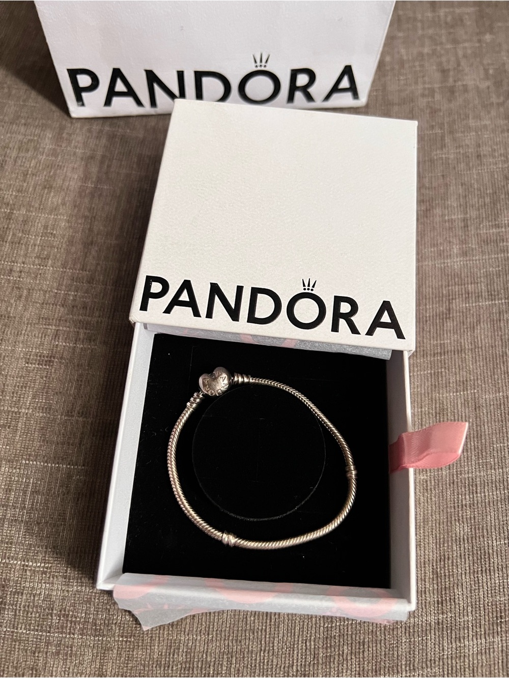Pandora Silver Heart Clasp Snake Chain Bracelet - Silver